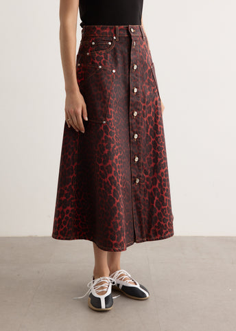 Foil Denim Midi Skirt