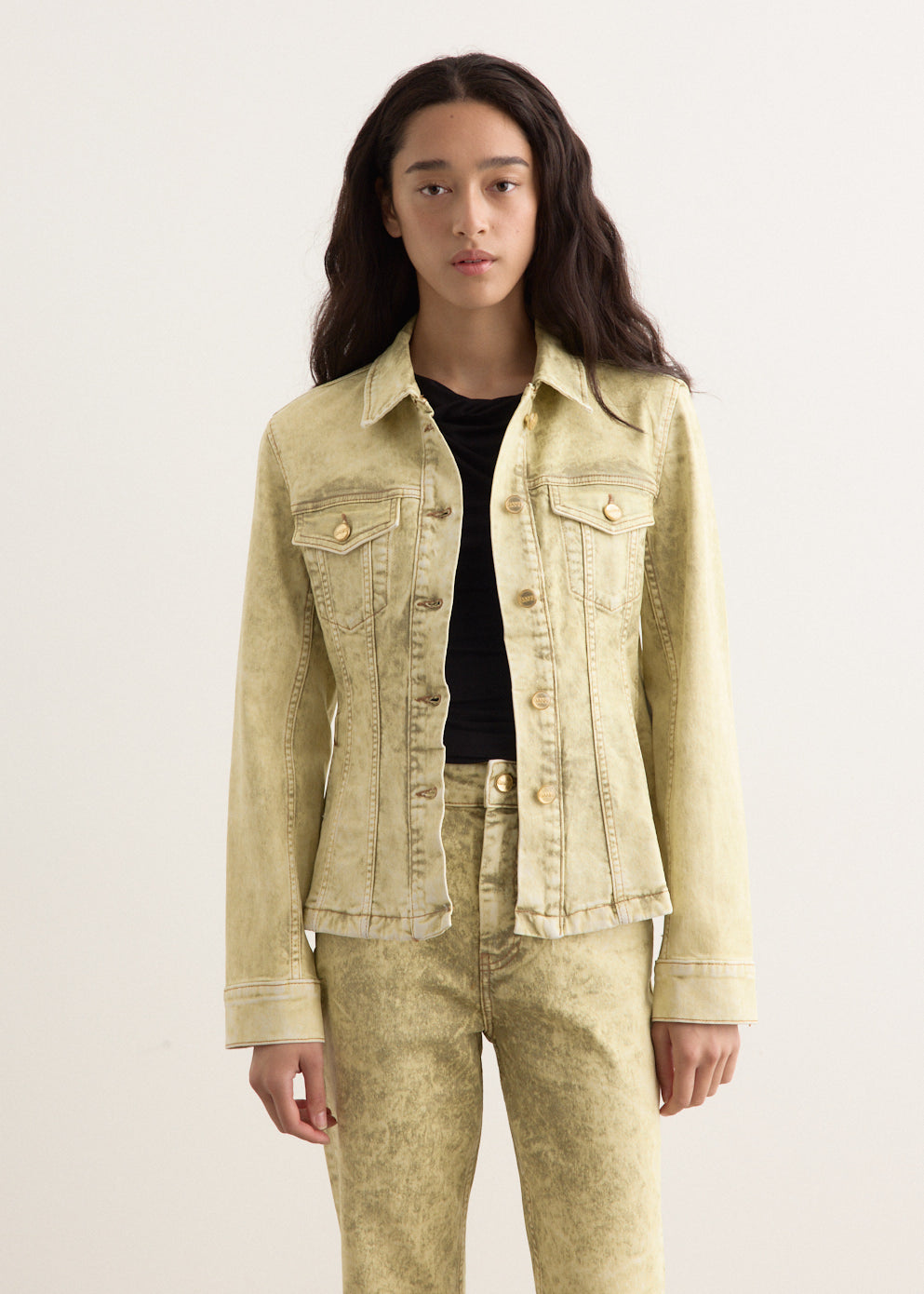 Foil Overdyed Denim Fitted Blazer