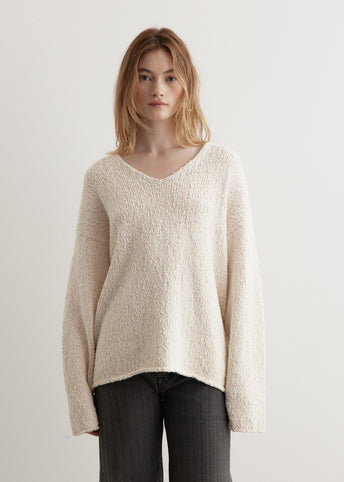 Boucle Knitted V-Neck Sweater