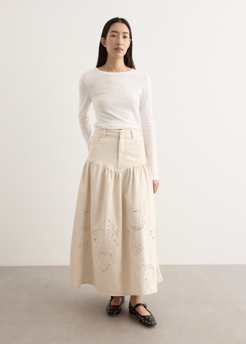 Broderie Anglaise Denim Skirt