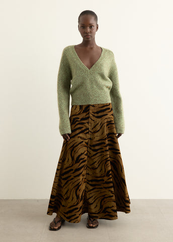 Printed Flock Denim Long Skirt