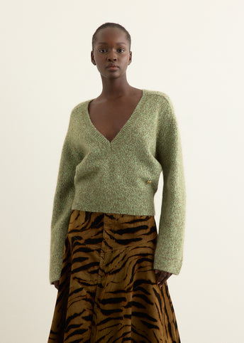 Brushed Mohair Mix Deep V-neck Sweater