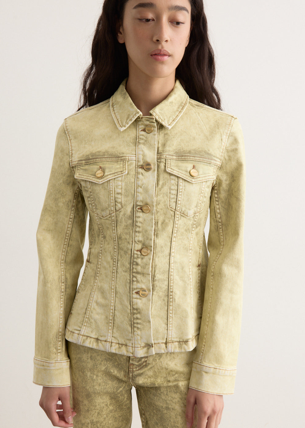 Foil Overdyed Denim Fitted Blazer