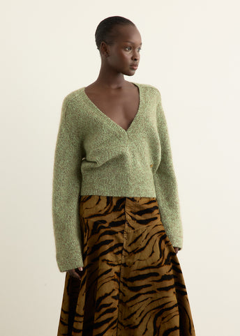 Brushed Mohair Mix Deep V-neck Sweater