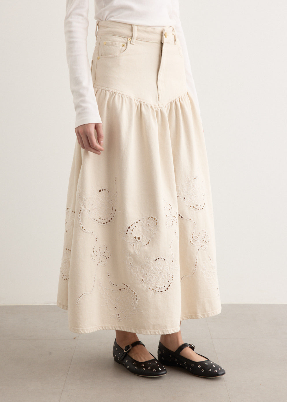 Broderie Anglaise Denim Skirt