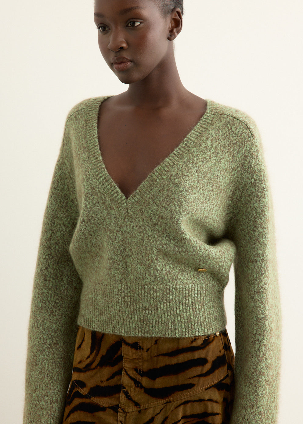 Brushed Mohair Mix Deep V-neck Sweater