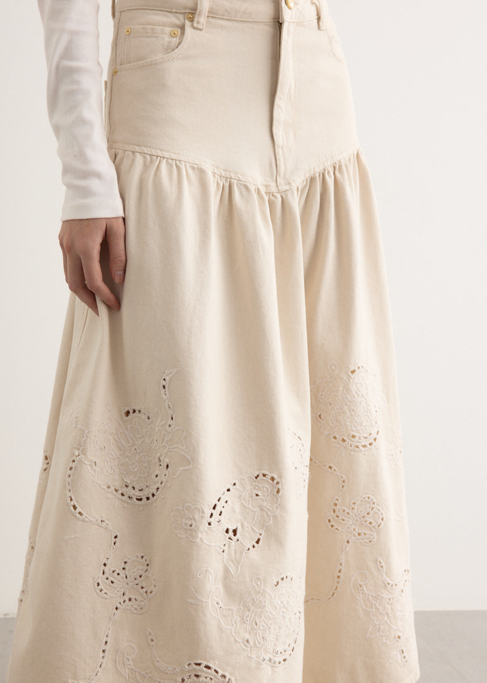 Broderie Anglaise Denim Skirt