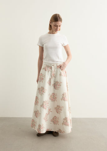 Print Denim Maxi Skirt