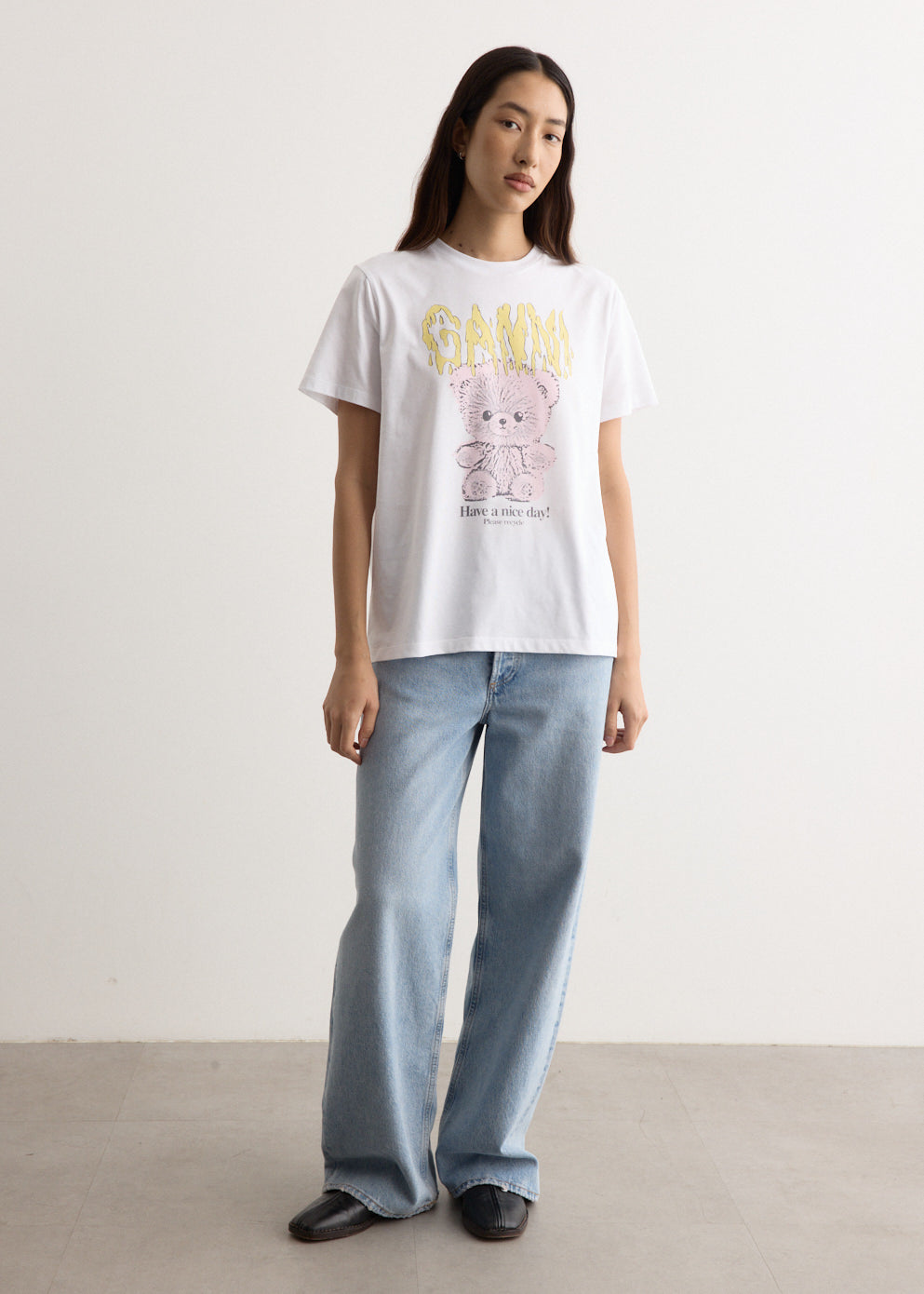 [GANNI]★Basic Jersey Teddy Relaxed T-shirt Bright White White Basic Cotton Jersey Teddy Relaxed T-shirt
