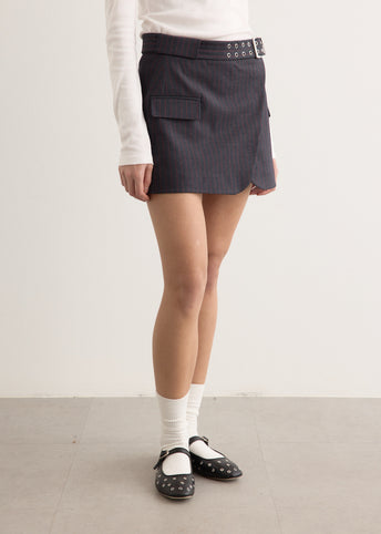 Stretch Stripe Tailoring Mini Skirt