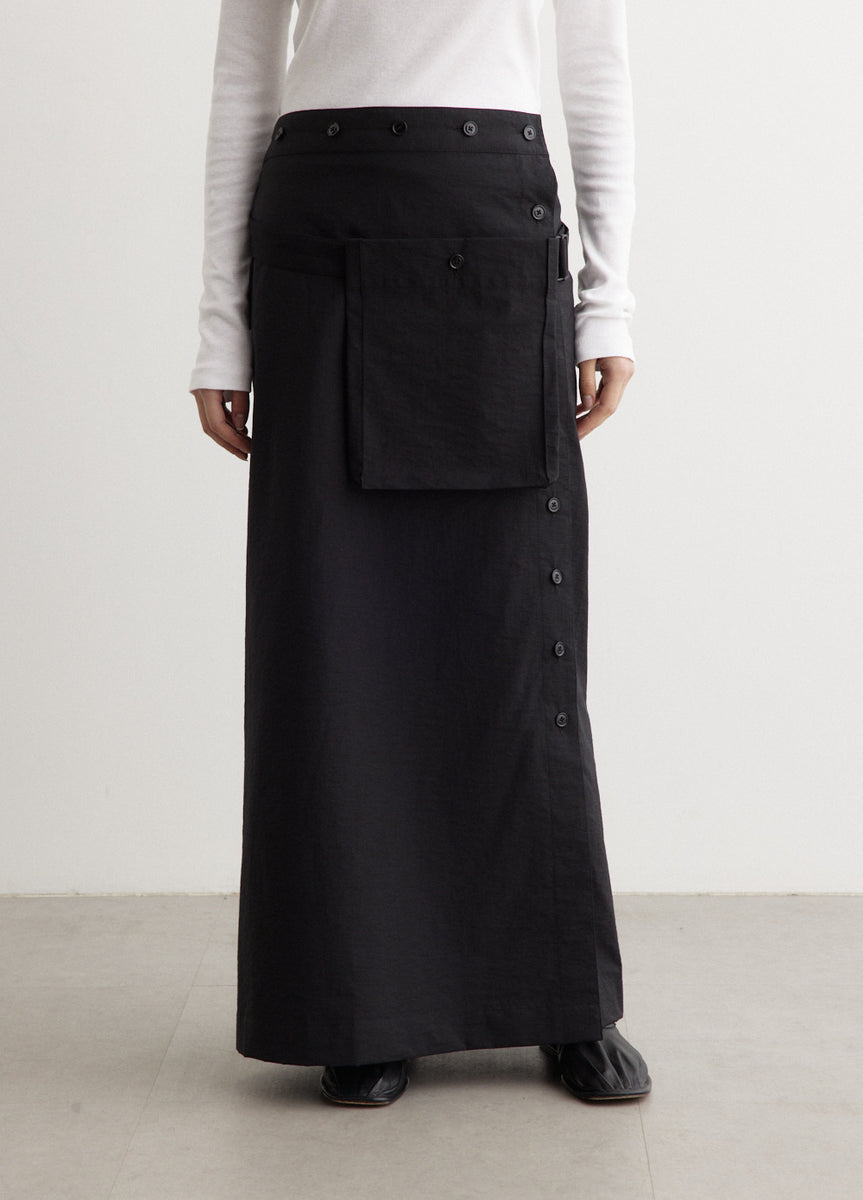 LEMAIRE コットン100%巻きスカート黒 Long Wrap Skirt