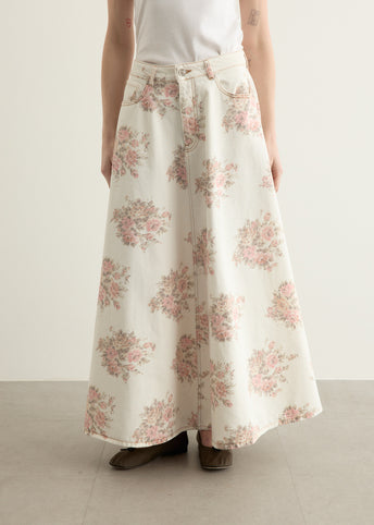 Print Denim Maxi Skirt