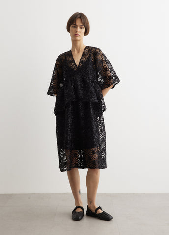Ribbon Tulle Flounce Midi Dress