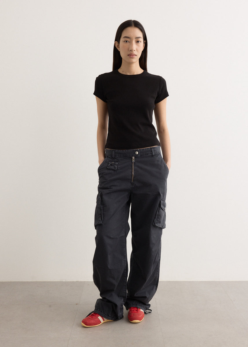 【関税＆送料込み】Ganni 'Cargo' Black Washed Cotton Twill Ganni Straight-leg pants for Women | Online Sale up to 79