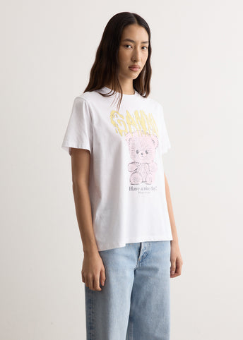 ★ Ganni Basic Cotton Jersey Teddy Relaxed T-Shirt Bright Bright White White Basic Cotton Jersey Teddy Relaxed T-shirt