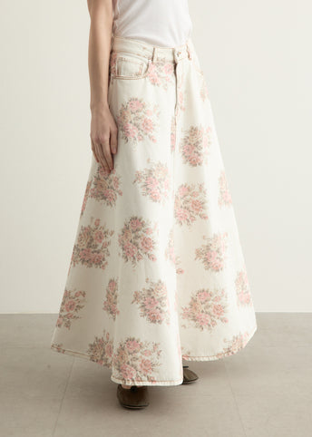 Print Denim Maxi Skirt