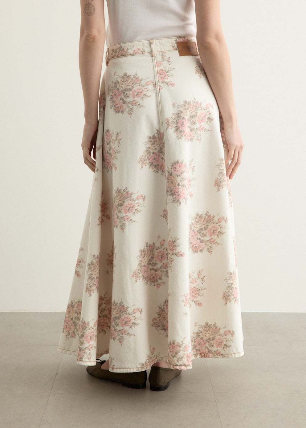 Print Denim Maxi Skirt