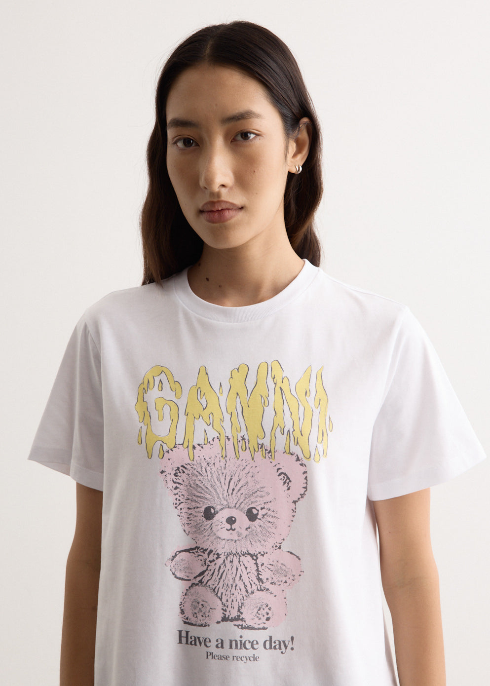 ★ Ganni Basic Cotton Jersey Teddy Relaxed T-Shirt Bright Bright White White Basic Cotton Jersey Teddy Relaxed T-shirt