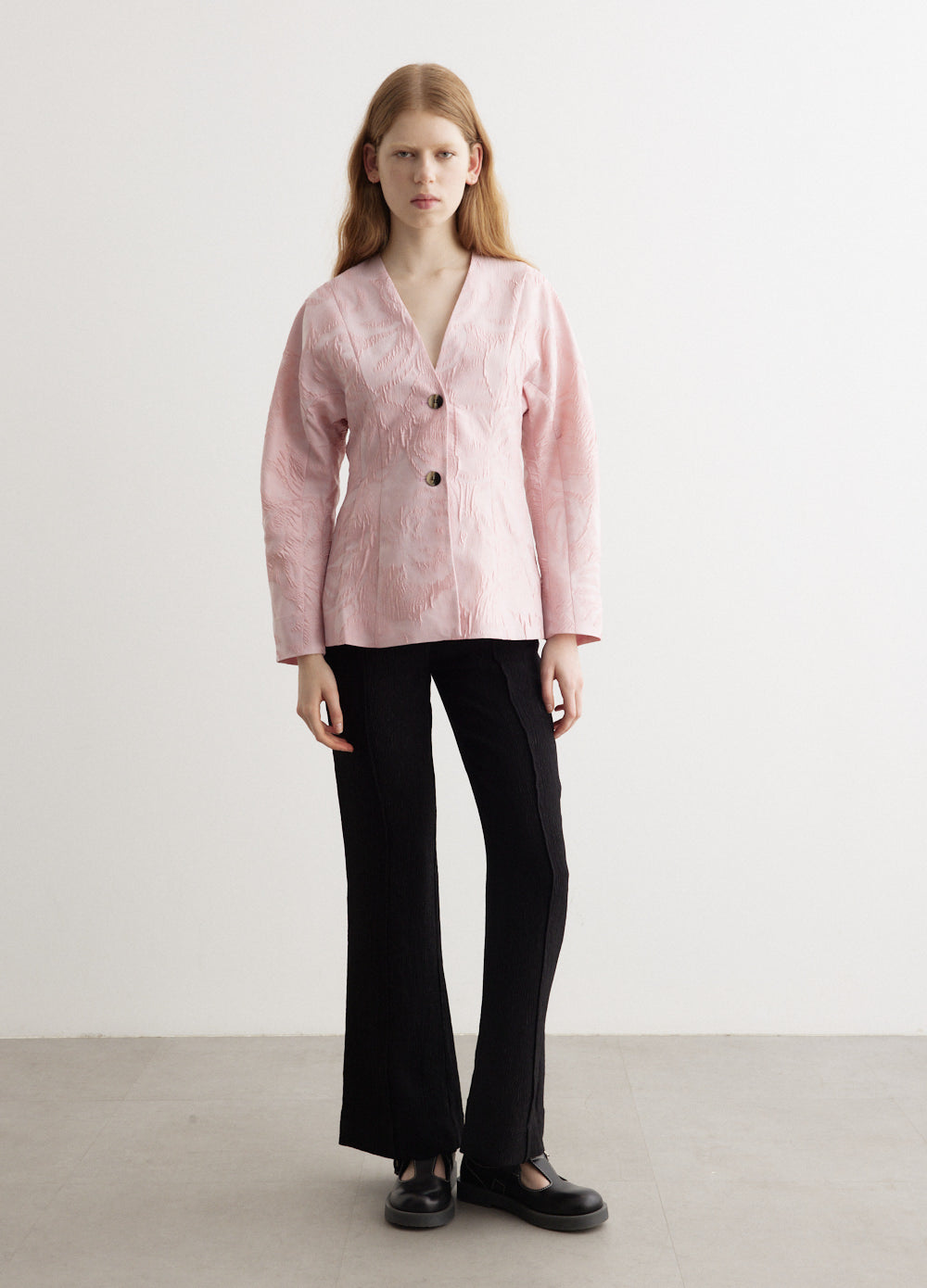 Textured Cloque Curve Sleeve Blazer