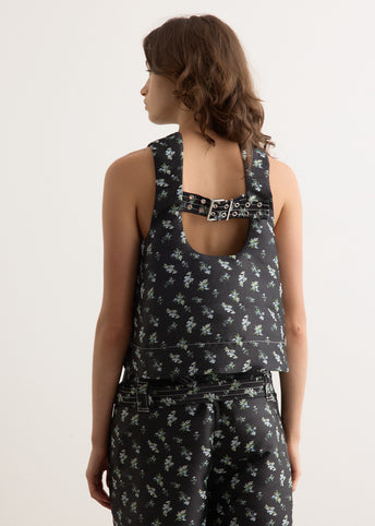 Floral Jacquard Sleeveless Open Neck Top