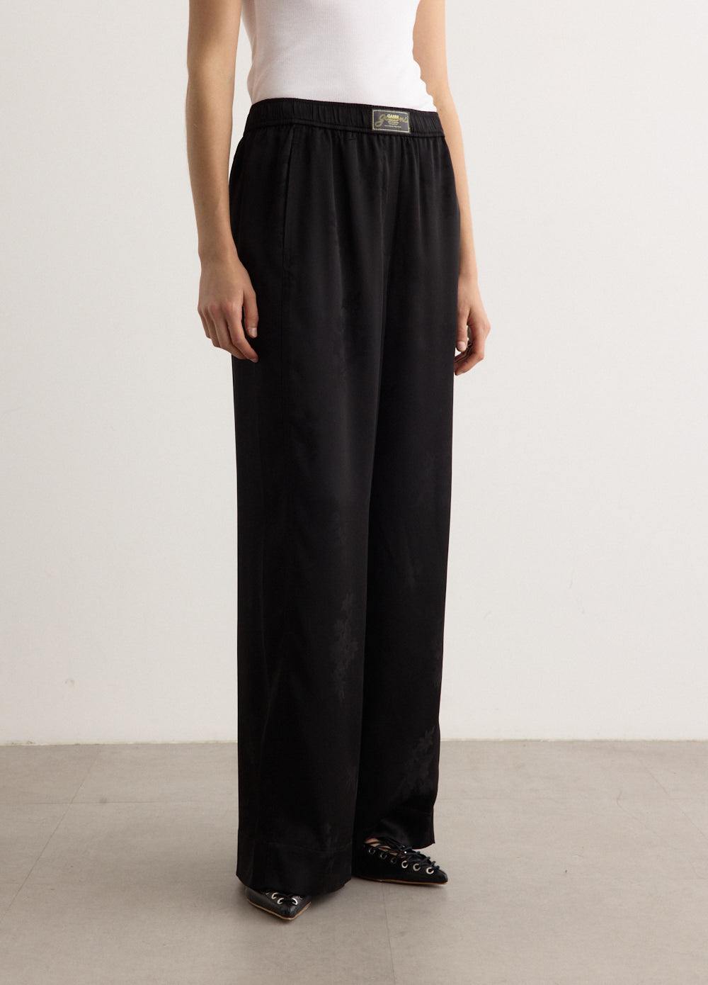 Fluid Satin Jacquard Elasticated Pants