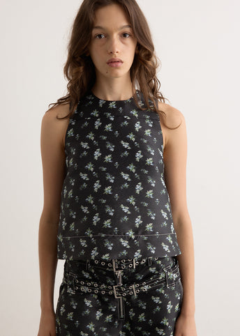 Floral Jacquard Sleeveless Open Neck Top