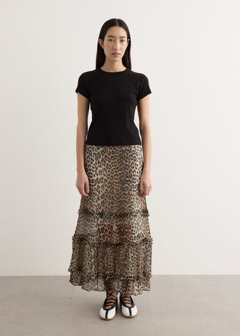 Printed Viscose Chiffon Long Ruffle Skirt