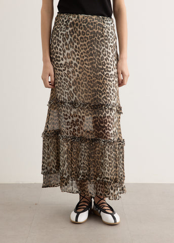 Printed Viscose Chiffon Long Ruffle Skirt