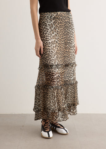 Printed Viscose Chiffon Long Ruffle Skirt