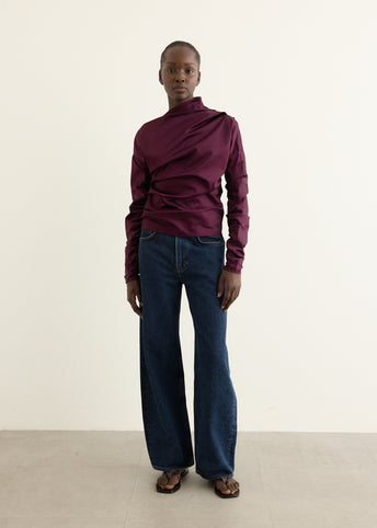 Technical Stretch Satin Ruched Top