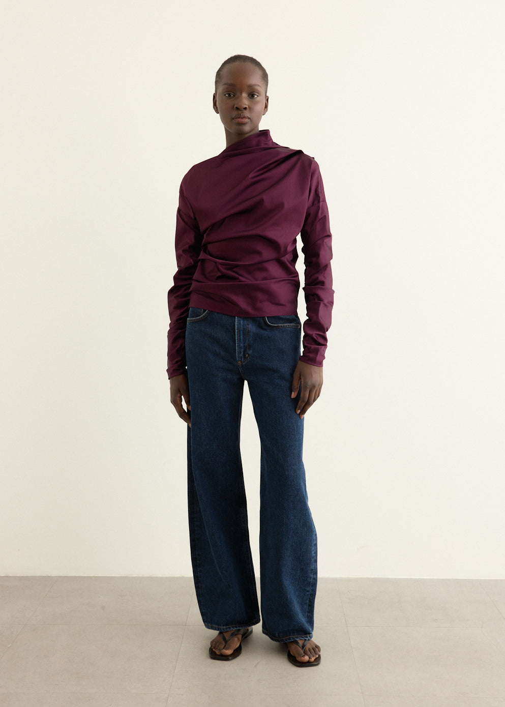 Technical Stretch Satin Ruched Top