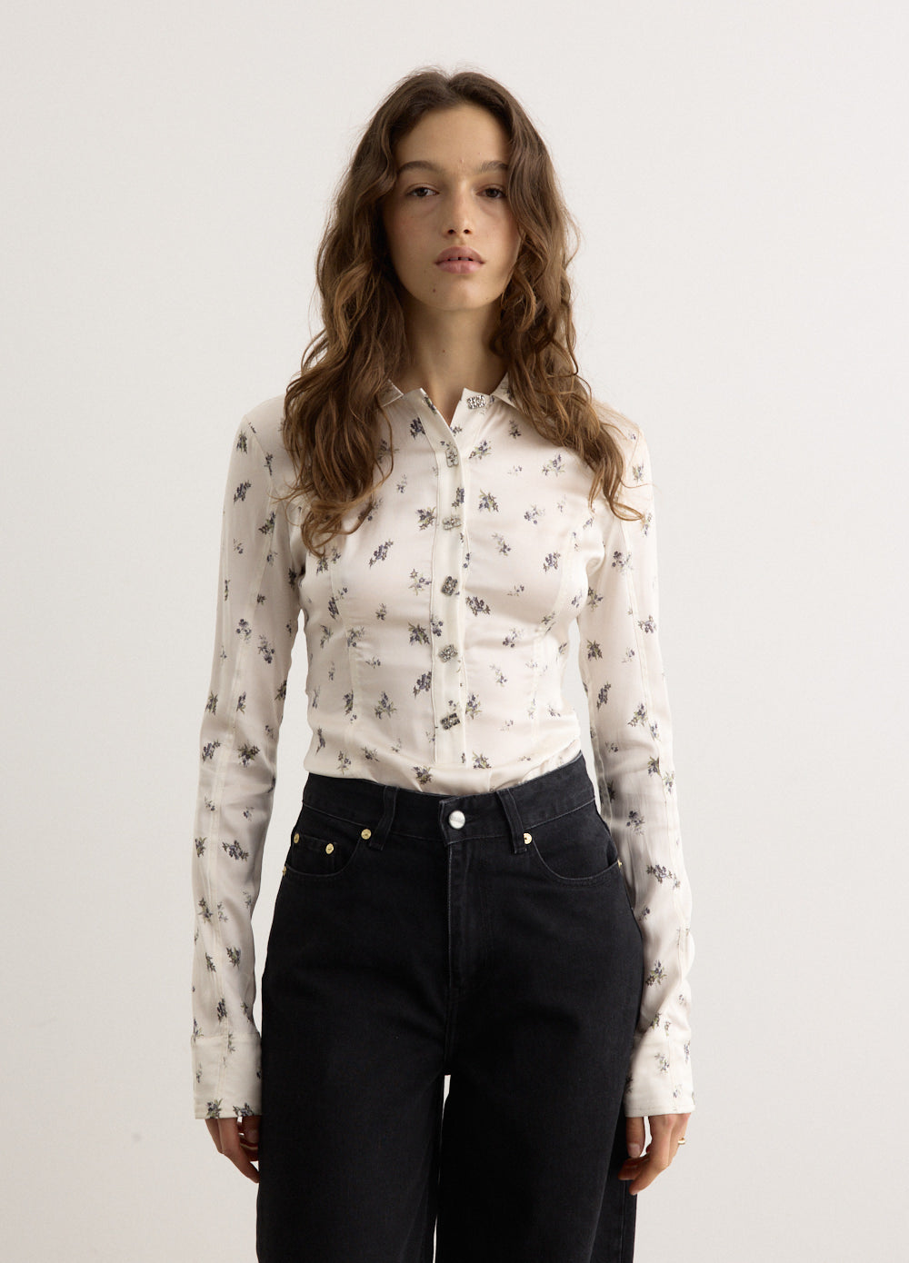 Printed Satin Button Down Bodystocking