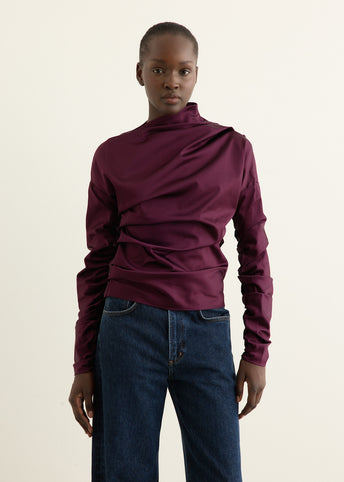 Technical Stretch Satin Ruched Top