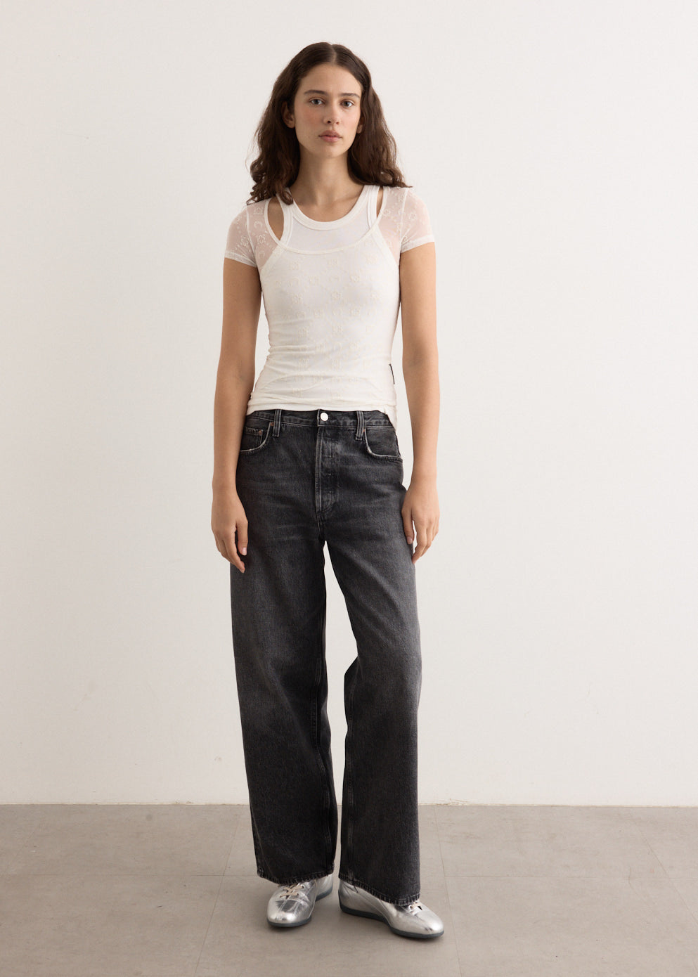 Recycled Mesh Flock Open Neck Top