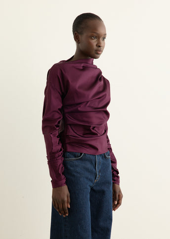 Technical Stretch Satin Ruched Top
