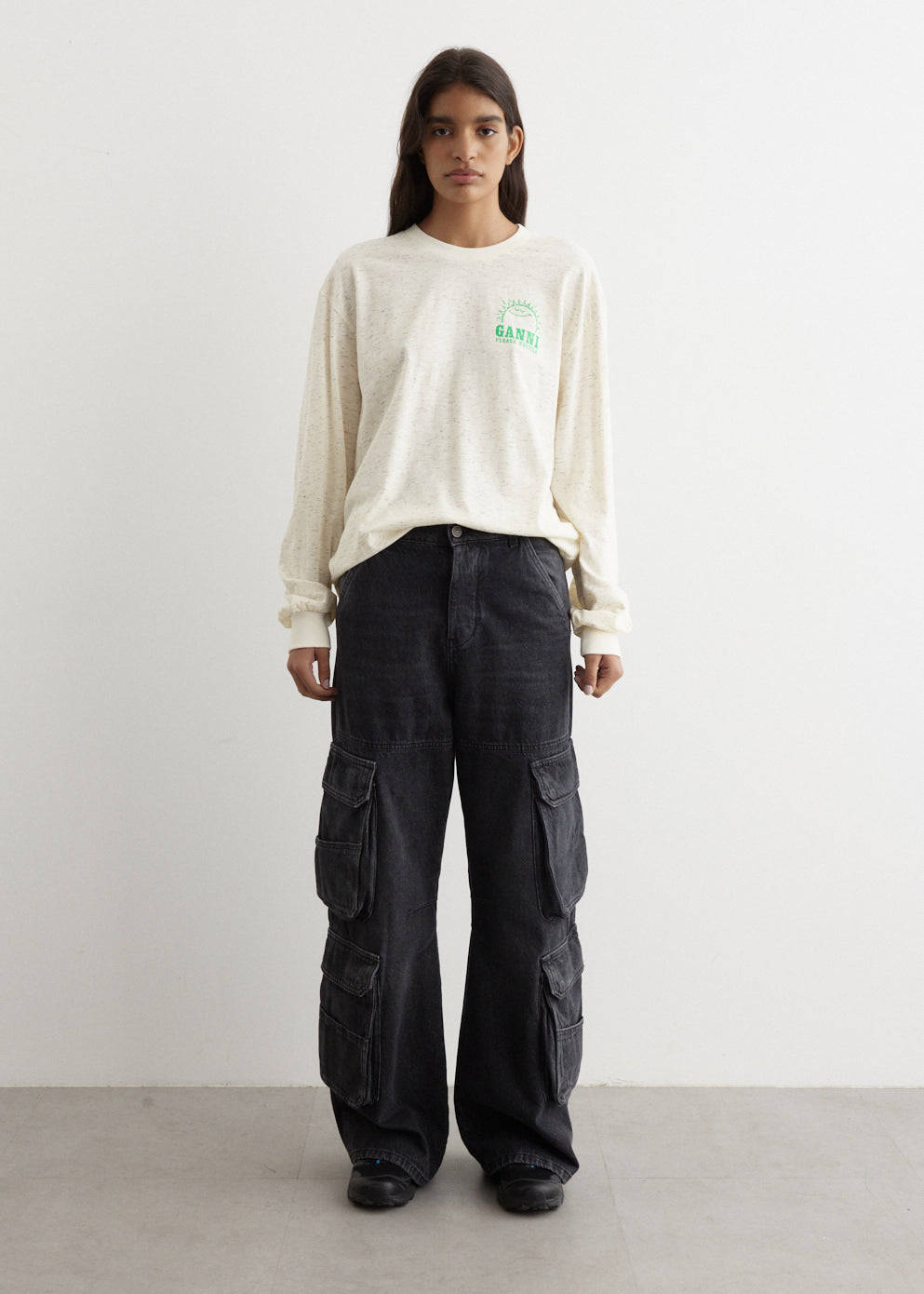 Melange Dotted Relaxed Long-Sleeve T-Shirt