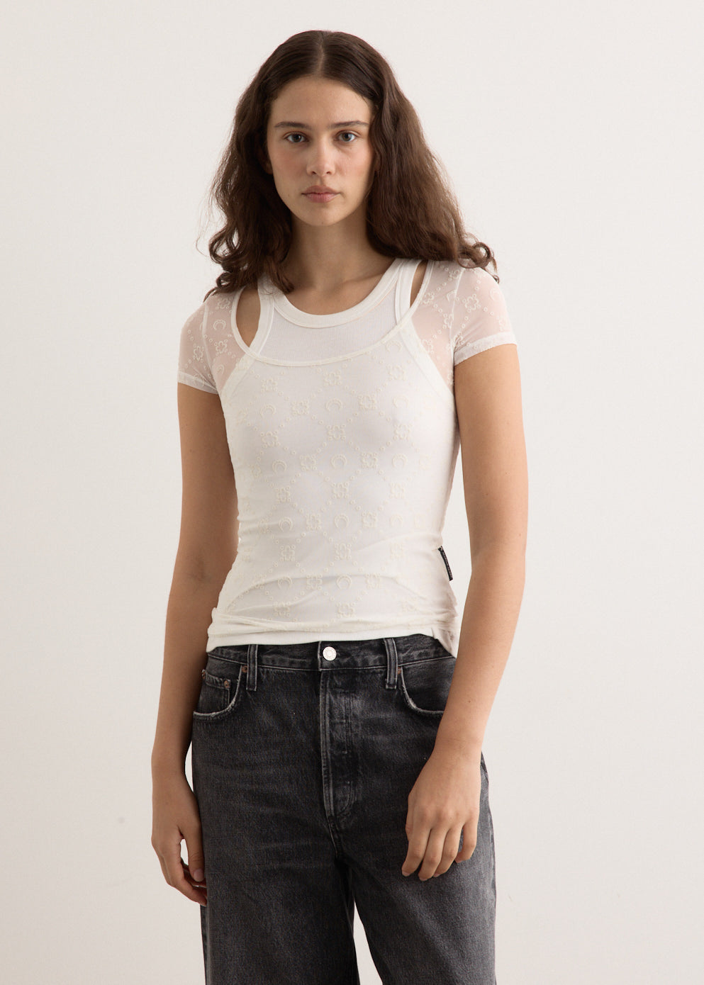 Recycled Mesh Flock Open Neck Top