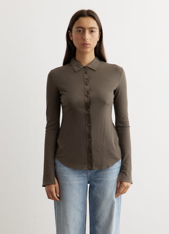 Ribbed Mix Media Button Down