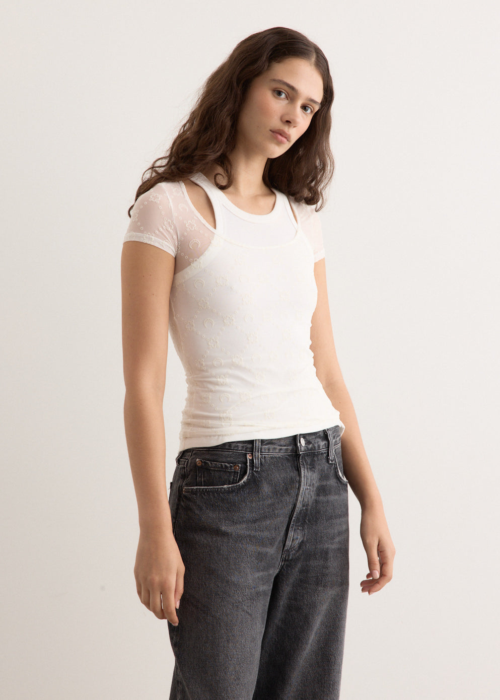 Recycled Mesh Flock Open Neck Top