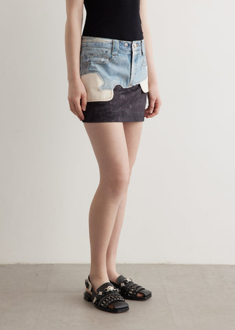 Faux-Denim Leather Printed Mini Skirt