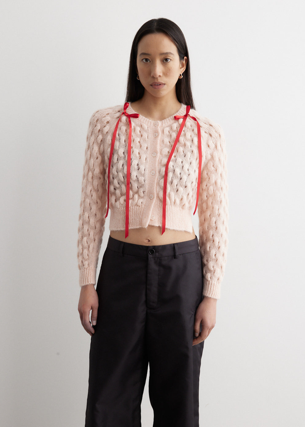 Bow Detail Bubble Knit Cardigan