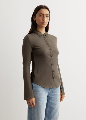 Ribbed Mix Media Button Down