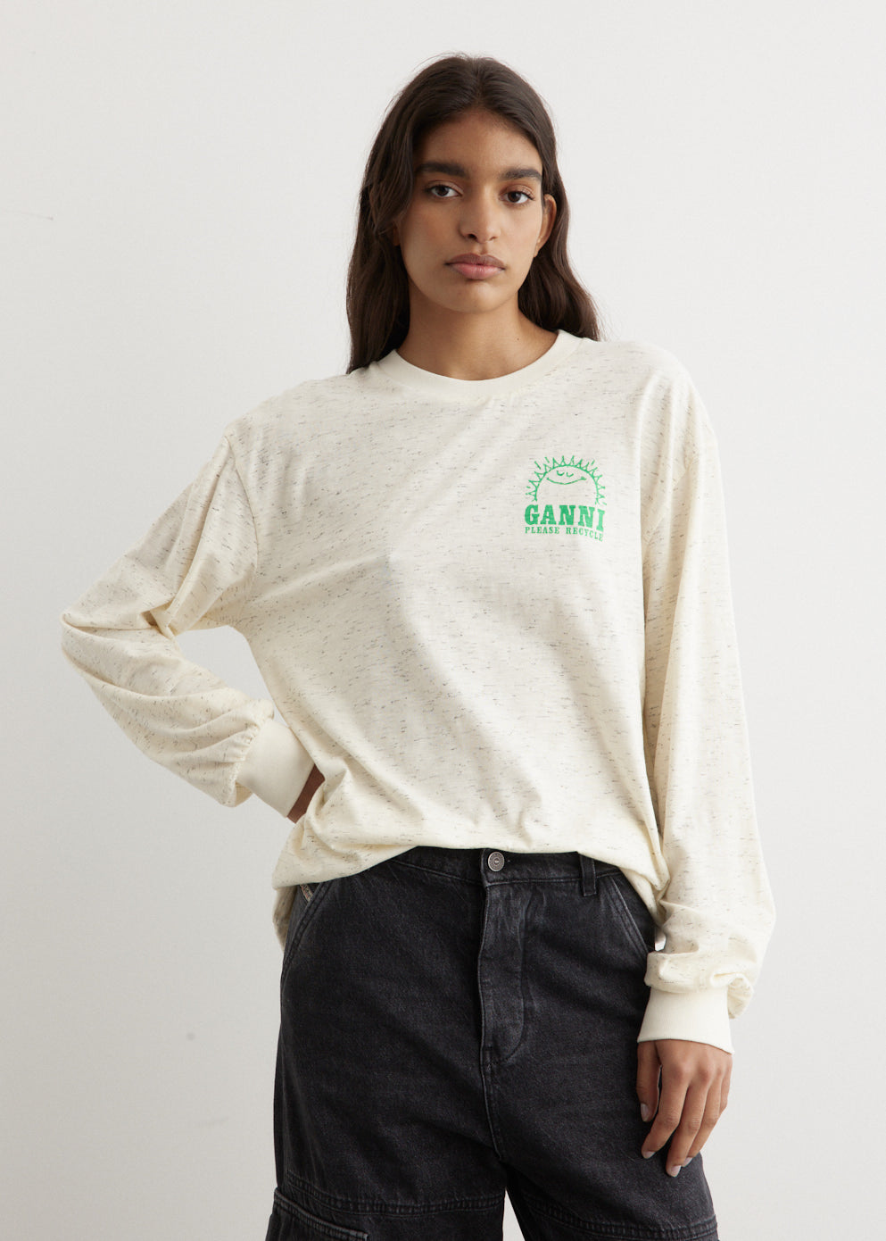 Melange Dotted Relaxed Long-Sleeve T-Shirt