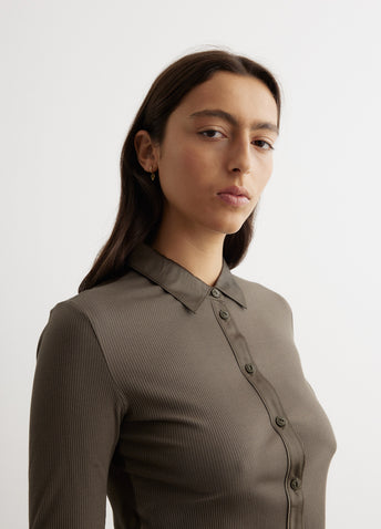 Ribbed Mix Media Button Down