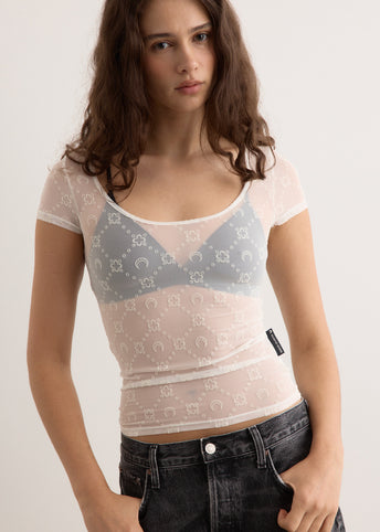 Recycled Mesh Flock Open Neck Top