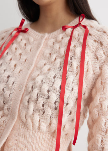 Bow Detail Bubble Knit Cardigan