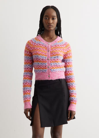 Stripe Poodle Knit Cardigan