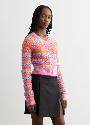 Stripe Poodle Knit Cardigan