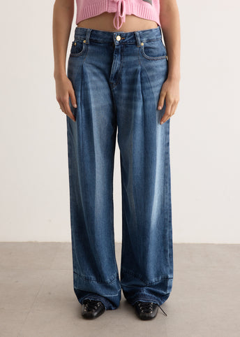 Light Denim Pleated Jeans