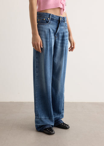 Light Denim Pleated Jeans
